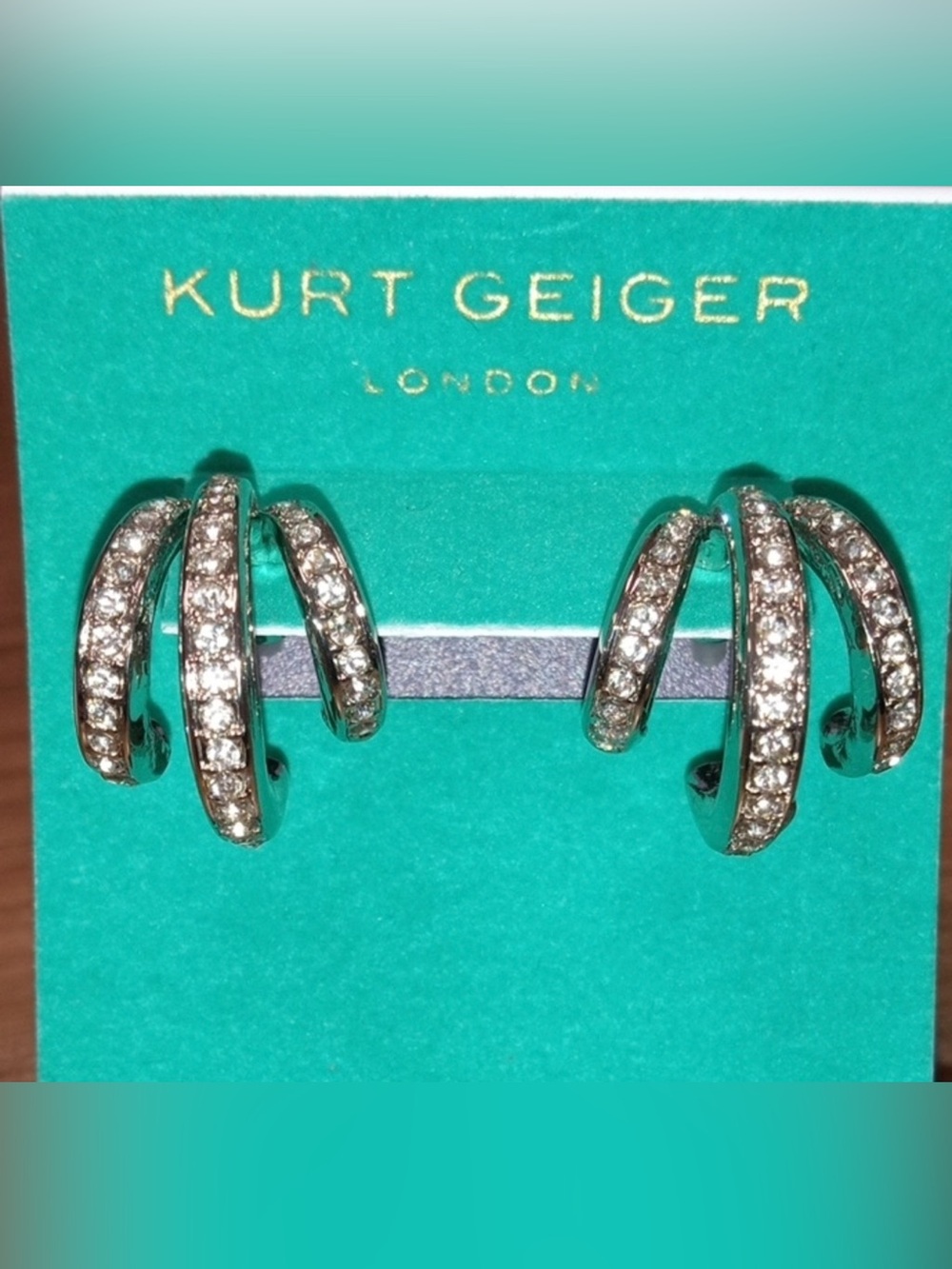 Kurt Geiger Silver Triple Crystal Hoop Earrings